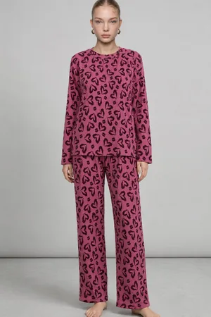 Kadın Çizgili Regular Fit Lila Pijama Takımı 4764
