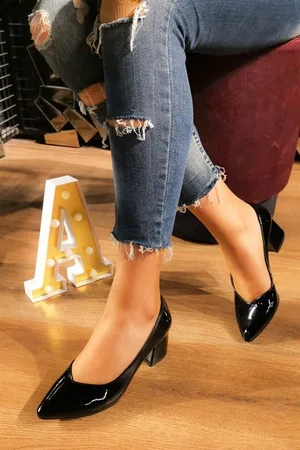 Kadın Casual Günlük Bağcıksız Kısa Ayakkabı Ayakkabı Rugan Şık Topuklu