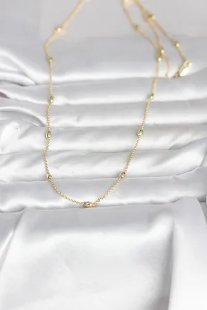CM 14K Gold Renk Damla Topçuk Model Zincirli 60 cm Kadın Kolye