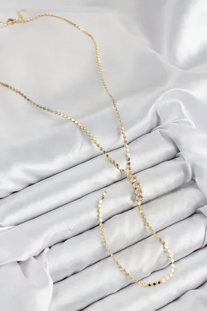 Pirinç Zirkon Taşlı Ezme Zincirli Model Gold Renk Y Kolye