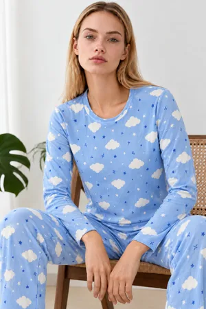 Kadın Kışlık Trend Mavi Gecelik Pijama Takımı 4833