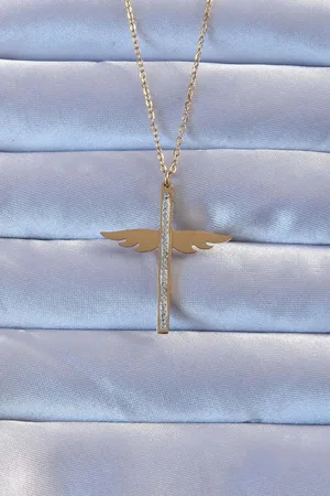 316L Çelik Gold Renk Zirkon Taşlı Mikail Kolye