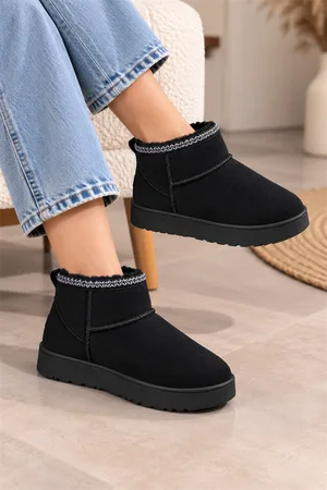 Kadın Tabanlı Bootie Mini Kürklü Sıcak Kısa Bot Bot Süet İçi &