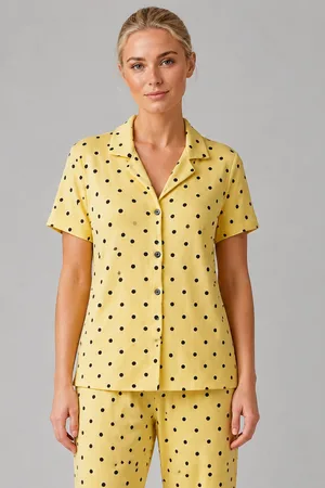 Sarı Puantiyeli Düğmeli Pijama Takımı 4642-Sarı