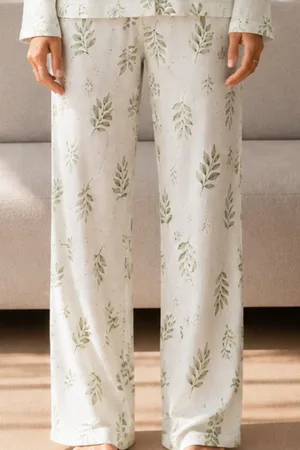 Kadın Desenli Basic Kış Çağla Yeşili Pijama Takımı