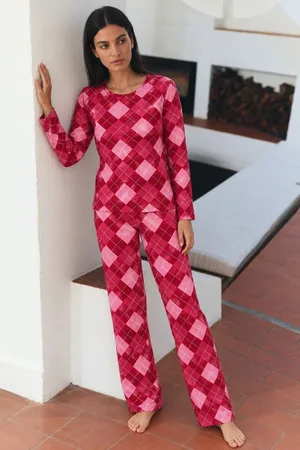 Kadın Çizgili Regular Şık Kırmızı Pijama Takımı