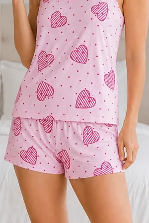 Kadın Puantiyeli Pembe Pijama Takımı