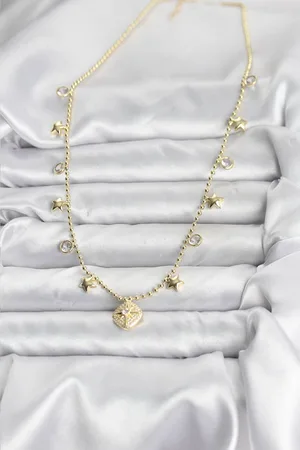 Pirinç Gold Renk Zirkon Taşlı Kutup Yıldızı Model Kadın Kolye