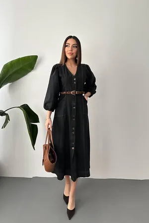 Siyah Balon Kol Kot Elbise