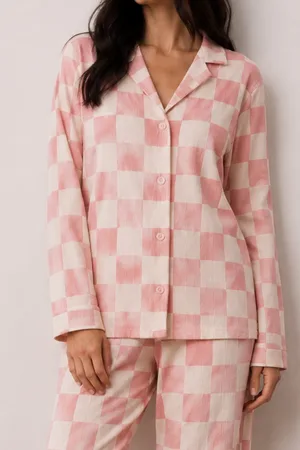 Kadın Düğmeli Kışlık Ev Pembe Pijama Takımı