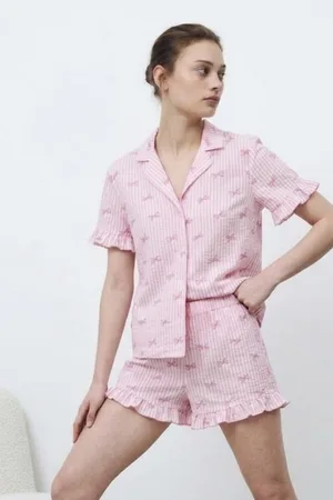 Kadın Premium Fırfırlı Pembe Pijama Takımı