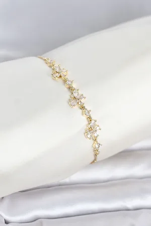 Gold Renk Pirinç Kelebek Model Asansörlü Model Kadın Bileklik