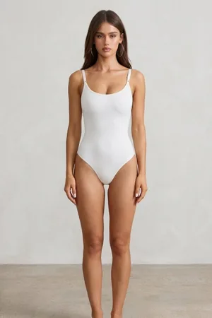 Kadın Slip Kalıp Beyaz Body Örme Orta Destek