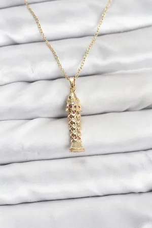 316L Steel Chain Gold Color Fish Model Zircon Stone Women's Necklace