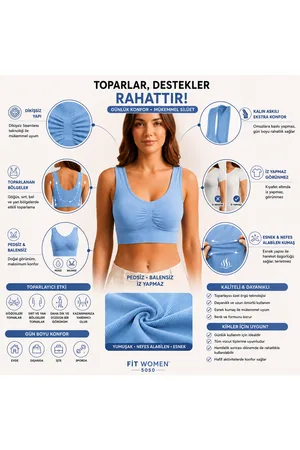 Kadın Mavi Dikişsiz Kalın Askılı Pedsiz Balensiz Büstiyer 5050