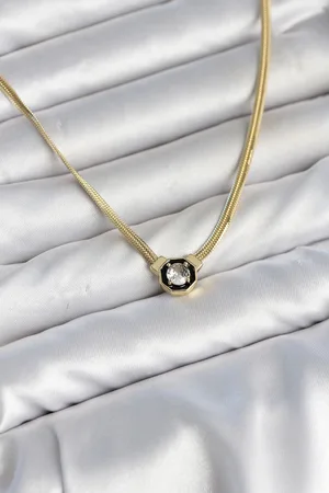 Ezme Yılan Zincir Model Zirkon Taşlı VIP Seri Gold Renk Kadın Kolye