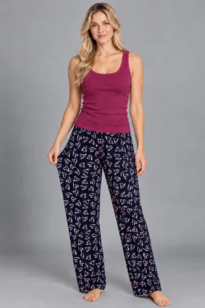 Kadın Çizgili Bluz Desenli Askılı Bordo Pijama Takımı