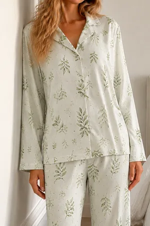 Kadın Bürümcük Tam Boy Çağla Yeşili Pijama Takımı