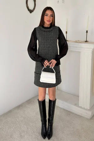 Siyah Chanel Garnili Elbise