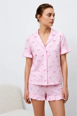Kadın Premium Fırfırlı Pembe Pijama Takımı