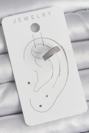 Pirinç Gümüş Renk Zirkon Taşlı Kıkırdak Model Kadın Küpe