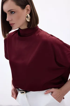 Bordo Yarasa Kol Salaş Kadın Bluz – Hakim Yaka, Zamansız ve Şık Kesim - Bordo