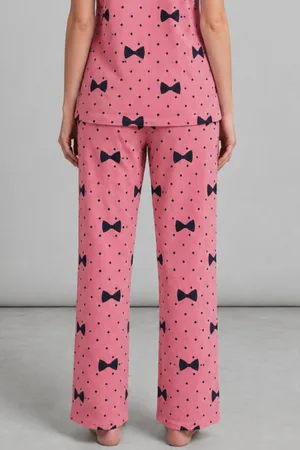 Kadın Kısa Kol Desenli Pembe Pijama Takımı 4729