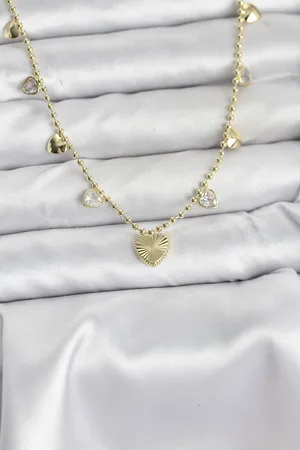 Pirinç Gold Renk Kalp Model Kadın Kolye