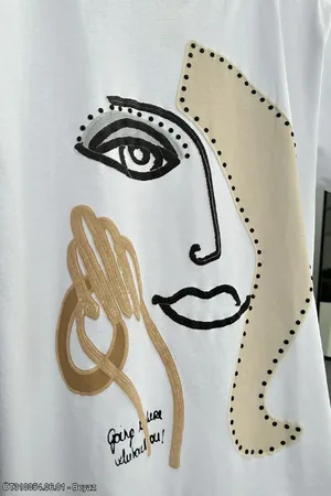 Kadın Desenli Oversize T-shirt - Beyaz