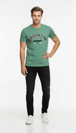Brooklyn Vintage Baskılı Erkek Günlük T-Shirt Spor Kesim