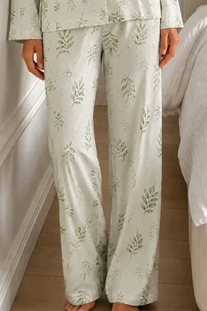 Kadın Bürümcük Tam Boy Çağla Yeşili Pijama Takımı