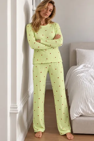 Kadın Şık Uzun Kollu Yeşil Pijama Takımı