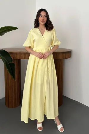 Sarı Müslin Uzun Elbise - Sarı