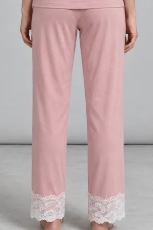 Kadın Dantelli Relaxed Pembe Pijama Takımı 4742