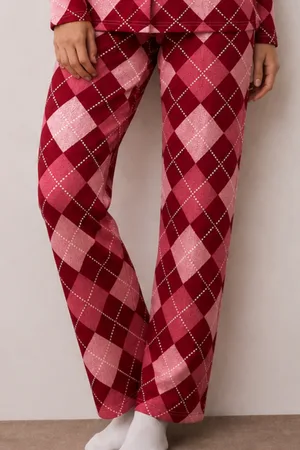 Kadın Düğmeli Kışlık Ev Kırmızı Pijama Takımı