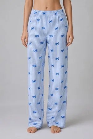 Mavi Kurdele Desenli Çizgili Bürümcük Pijama Takımı 4645-Mavi