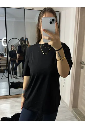 Siyah Sıfır Yaka Basic Oversize Tişört