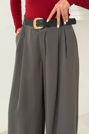 Füme Pileli Comfort Pantolon