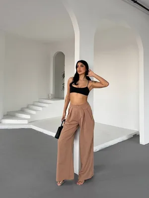 Yüksek Bel Bol Paça Dökümlü Kumaş Pantolon-Coffy - Kahverengi