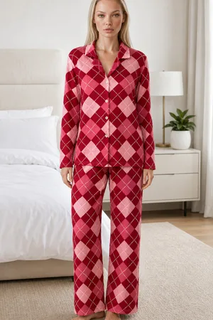Kadın Casual Esnek Bol Kırmızı Pijama Takımı 4668