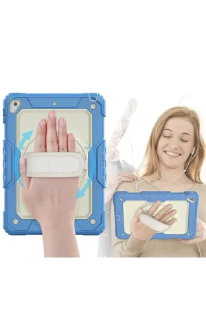 Apple iPad 5 Air 9.7 Kılıf Strap New Tablet Kapak - Mavi