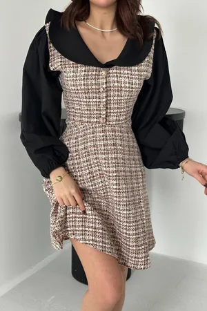 Kiremit Kolu Poplin Garnili Elbise