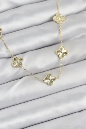 Brass Gold Color Clover Women's Necklace