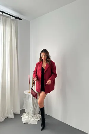 Bordo Blazer Süet Ceket