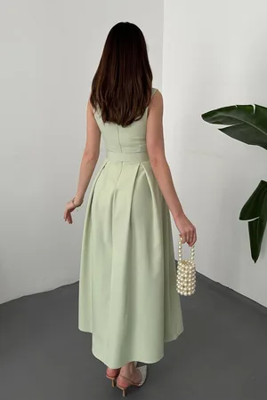 Mint Halter Yaka Kloş Elbise