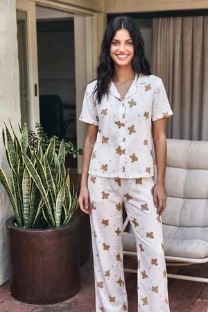 Viskon Karışım Homewear Kırık Beyaz Pijama Takımı