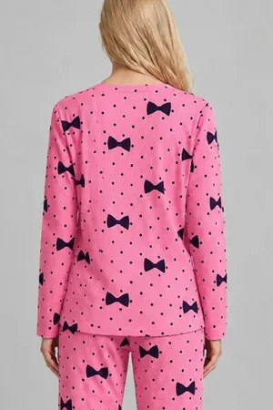 Kadın Desenli Nefes Alan Pembe Pijama Takımı 4694