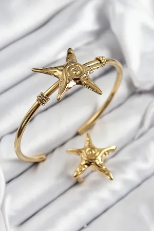 Pirinç Deniz Yıldızı Model Gold Renk Bileklik Yüzük Set
