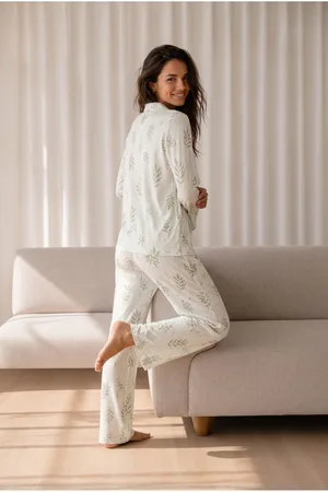 Kadın Desenli Basic Kış Çağla Yeşili Pijama Takımı