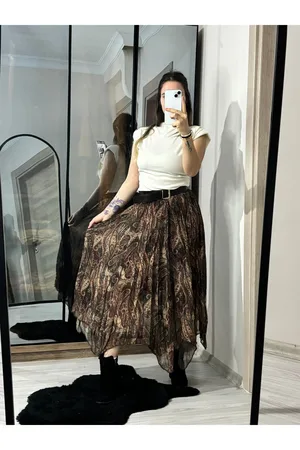 Asimetrik Kesim Bel Lastikli Desenli Şifon Etek - Bordo